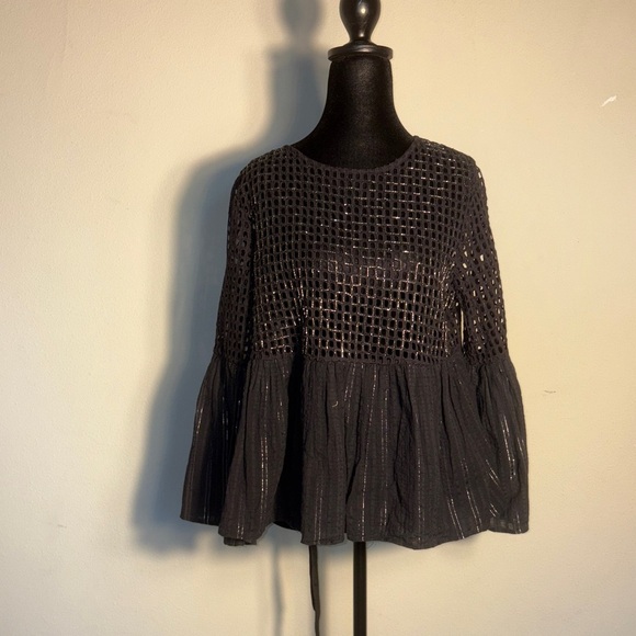 Maeve Tops - Maeve Black Mesh Blouse